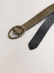 Khaki Green Oval Buckle Suede Belt - Image 5 of 6