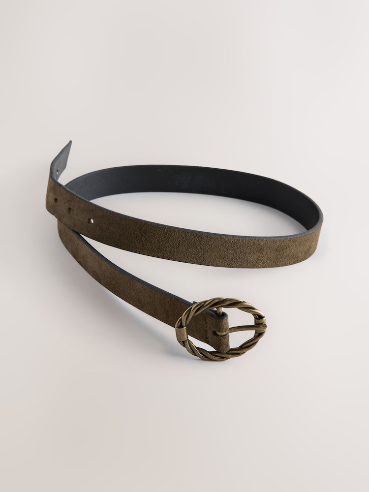 Khaki Green Oval Buckle Suede Belt - Image 6 of 6