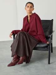 Vermelho Borgonha - Blusa polo de manga comprida e gola polo com toque macio e aconchegante - Imagem 1 de 7