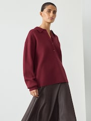 Vermelho Borgonha - Blusa polo de manga comprida e gola polo com toque macio e aconchegante - Imagem 2 de 7