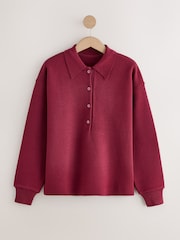 Vermelho Borgonha - Blusa polo de manga comprida e gola polo com toque macio e aconchegante - Imagem 5 de 7