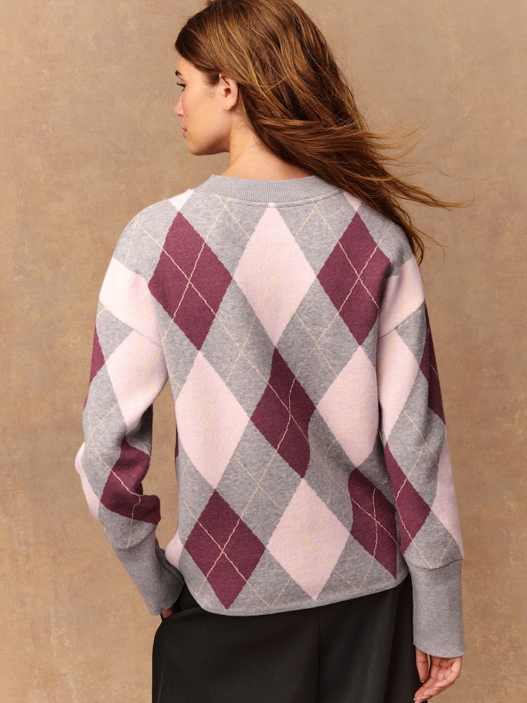 Argyle Pattern Pink And Grey Argyle Sweater Y2K New York Co Pink