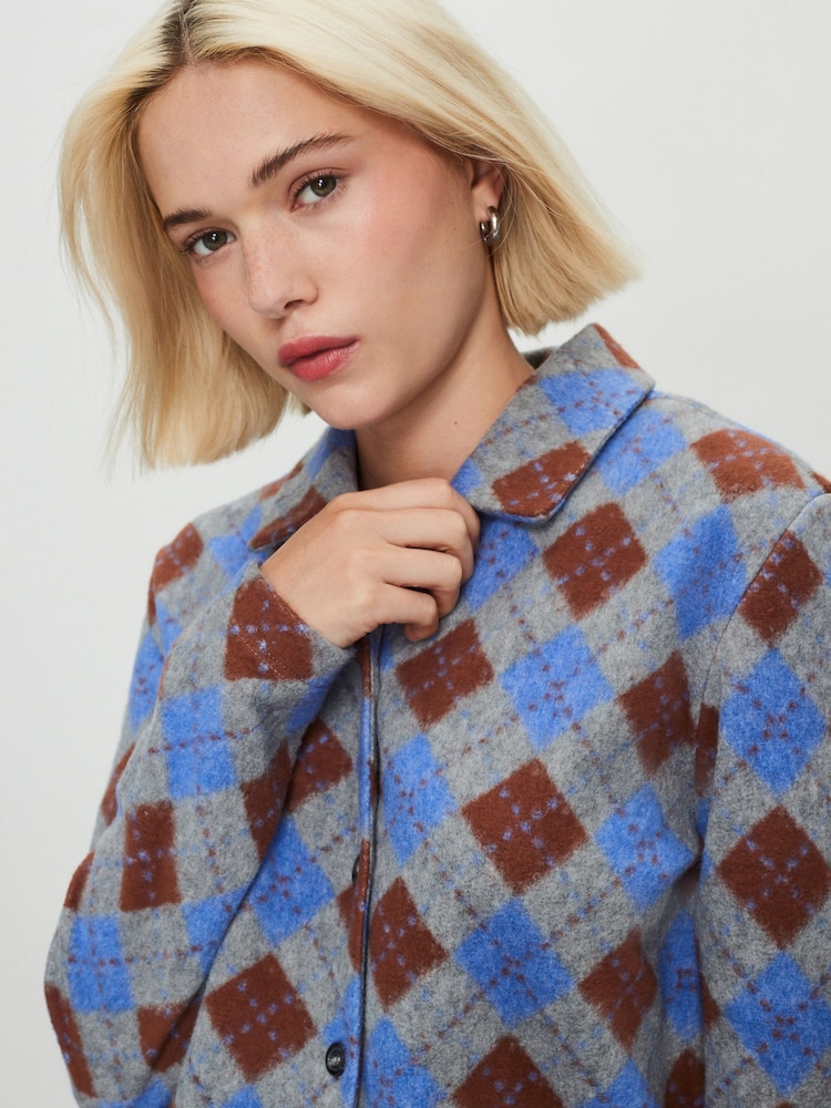 Grey/Blue Argile Patterned Cosy Needle Buttonthrough Lightweight Jacket - Image 1 of 7