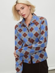 Grey/Blue Argile Patterned Cosy Needle Buttonthrough Lightweight Jacket - Image 2 of 7