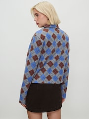Grey/Blue Argile Patterned Cosy Needle Buttonthrough Lightweight Jacket - Image 3 of 7