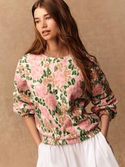 Floral Pink/Green Cosy Soft Needle Crew Neck Long Sleeve Sweatshirt - Image 4 of 8
