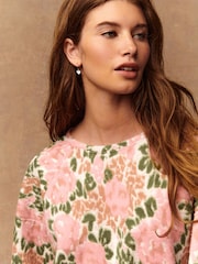 Floral Pink/Green Cosy Soft Needle Crew Neck Long Sleeve Sweatshirt - Image 5 of 8