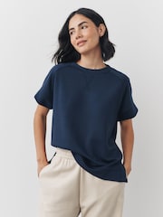 Navy Premium Heavyweight Slinky Cap Sleeve Top - Image 1 of 8
