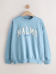 Pretty Blue Malmö Sweden Relaxed Fit Boucle Summer City Graphic Print Sweatshirt - Image 1 of 3
