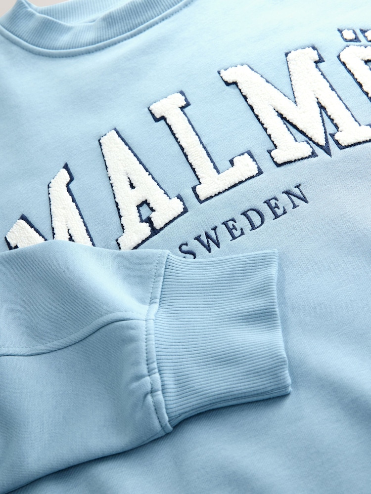 Pretty Blue Malmö Sweden Relaxed Fit Boucle Summer City Graphic Print Sweatshirt - Image 2 of 3