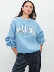 Pretty Blue Malmö Sweden Relaxed Fit Boucle Summer City Graphic Print Sweatshirt - Image 4 of 8