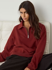 Chocolate Brown Essential Quarter Zip Neck Collarred Sweatshirt - Image 1 of 7