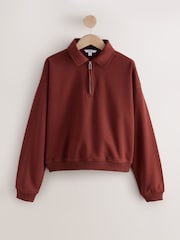 Chocolate Brown Essential Quarter Zip Neck Collarred Sweatshirt - Image 5 of 7