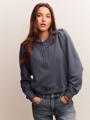Azul índigo - Washed Henley Neck Line Long Sleeve Sweatshirt - Imagem 1 de 8