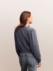 Azul índigo - Washed Henley Neck Line Long Sleeve Sweatshirt - Imagem 3 de 8