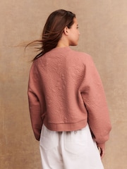 Rose Pink Jaquard Floral Print Relaxed Sleeve Button Up Cardigan - Image 2 of 8