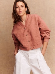 Rose Pink Jaquard Floral Print Relaxed Sleeve Button Up Cardigan - Image 3 of 8
