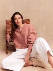 Rose Pink Jaquard Floral Print Relaxed Sleeve Button Up Cardigan - Image 4 of 8