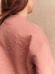 Rose Pink Jaquard Floral Print Relaxed Sleeve Button Up Cardigan - Image 5 of 8