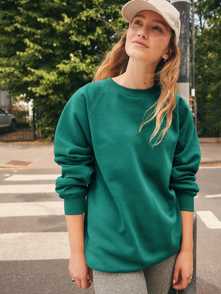 Teal Blue Oversized Relaxed Fit Heavyweight Longline Crew Neck Sweatshirt with Seam Detailing - Image 2 of 7