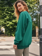 Teal Blue Oversized Relaxed Fit Heavyweight Longline Crew Neck Sweatshirt with Seam Detailing - Image 3 of 7