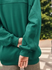 Teal Blue Oversized Relaxed Fit Heavyweight Longline Crew Neck Sweatshirt with Seam Detailing - Image 4 of 7