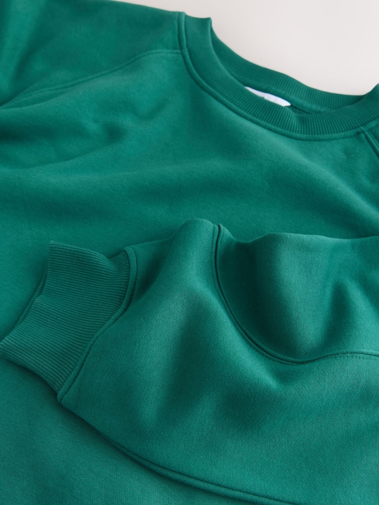 Teal Blue Oversized Relaxed Fit Heavyweight Longline Crew Neck Sweatshirt with Seam Detailing - Image 7 of 7
