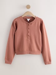 Mocha Brown Washed Henley Neck Line Long Sleeve Sweatshirt - Image 1 of 3