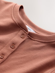 Mocha Brown Washed Henley Neck Line Long Sleeve Sweatshirt - Image 3 of 3