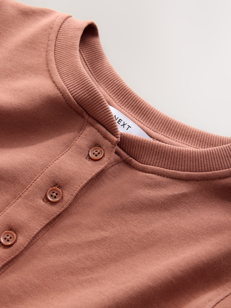 Mocha Brown Washed Henley Neck Line Long Sleeve Sweatshirt - Image 3 of 3