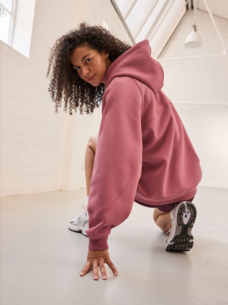 Rose Pink Oversized Relaxed Fit Heavyweight Longline Hoodie Sweatshirt with Seam Detailing - Image 1 of 9