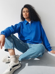 Cobalt Blue Essential Quarter Zip Neck Collarred Sweatshirt - Image 1 of 7