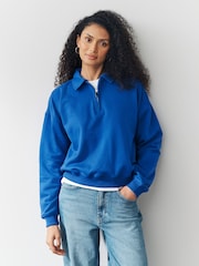 Cobalt Blue Essential Quarter Zip Neck Collarred Sweatshirt - Image 2 of 7