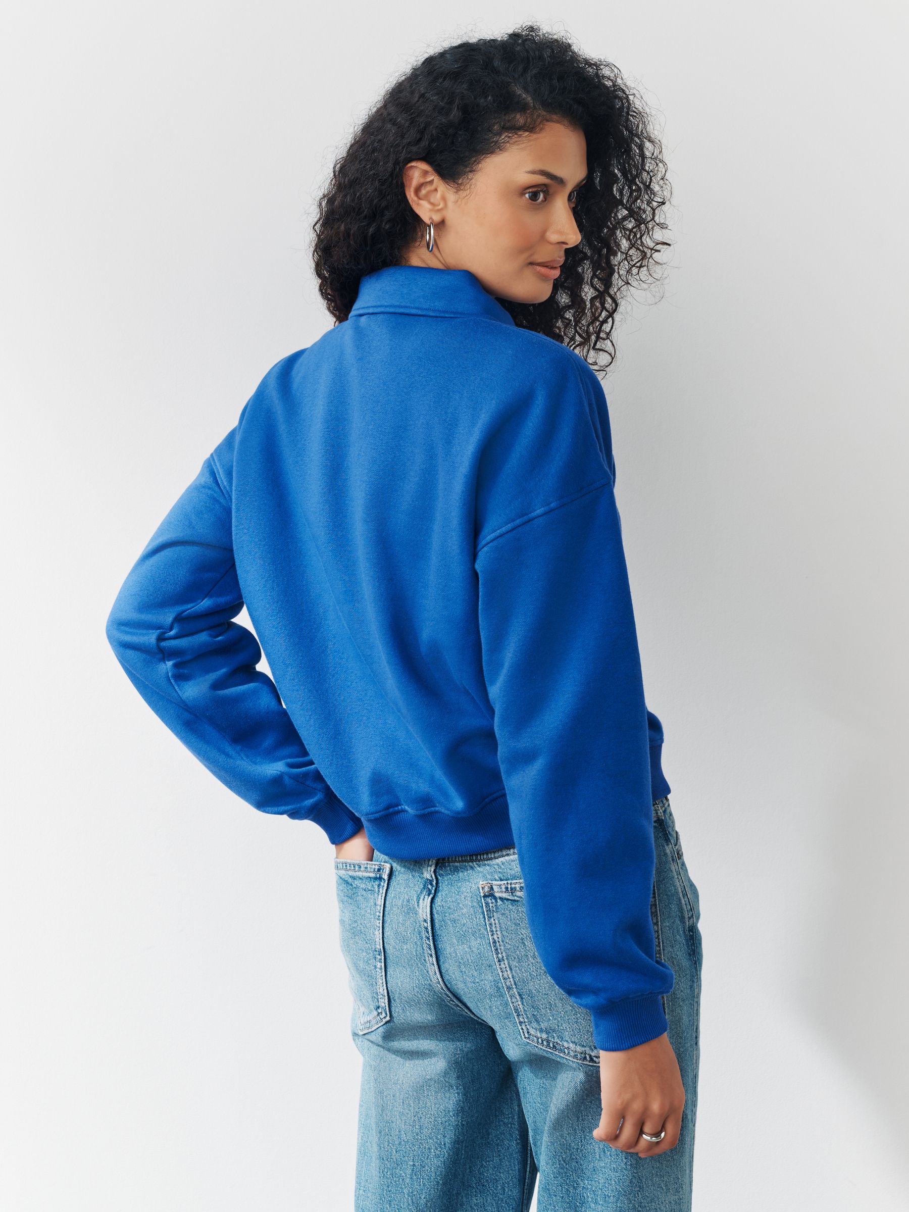 Buy Cobalt Blue Essential Quarter Zip Neck Collarred Sweatshirt