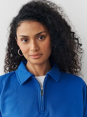 Cobalt Blue Essential Quarter Zip Neck Collarred Sweatshirt - Image 4 of 7