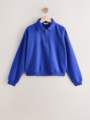 Cobalt Blue Essential Quarter Zip Neck Collarred Sweatshirt - Image 5 of 7