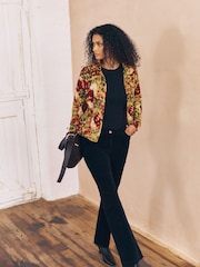 Burnt Orange Patterned Cosy Needle Buttonthrough Lightweight Jacket - Image 2 of 6