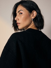 Black Jaquard Floral Print Relaxed Sleeve Button Up Cardigan - Image 3 of 6