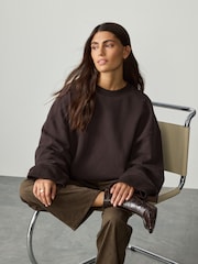 Chocolate Brown Elevated Crew Neck Long Sleeve Ribbed Sweatshirt - Image 1 of 8