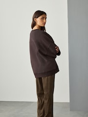 Chocolate Brown Elevated Crew Neck Long Sleeve Ribbed Sweatshirt - Image 4 of 8
