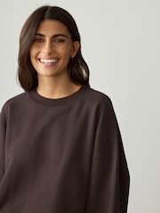 Chocolate Brown Elevated Crew Neck Long Sleeve Ribbed Sweatshirt - Image 5 of 8