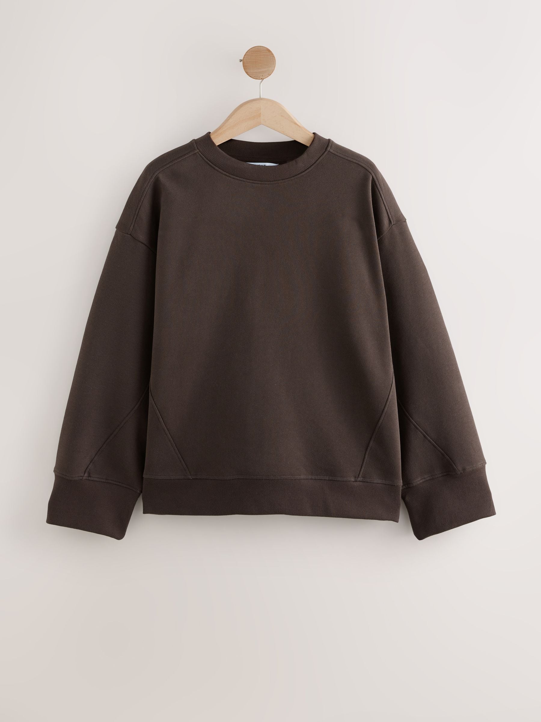 Buy Chocolate Brown Elevated Crew Neck Long Sleeve Ribbed 