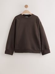 Chocolate Brown Elevated Crew Neck Long Sleeve Ribbed Sweatshirt - Image 6 of 8