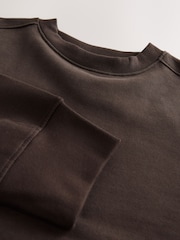 Chocolate Brown Elevated Crew Neck Long Sleeve Ribbed Sweatshirt - Image 7 of 8