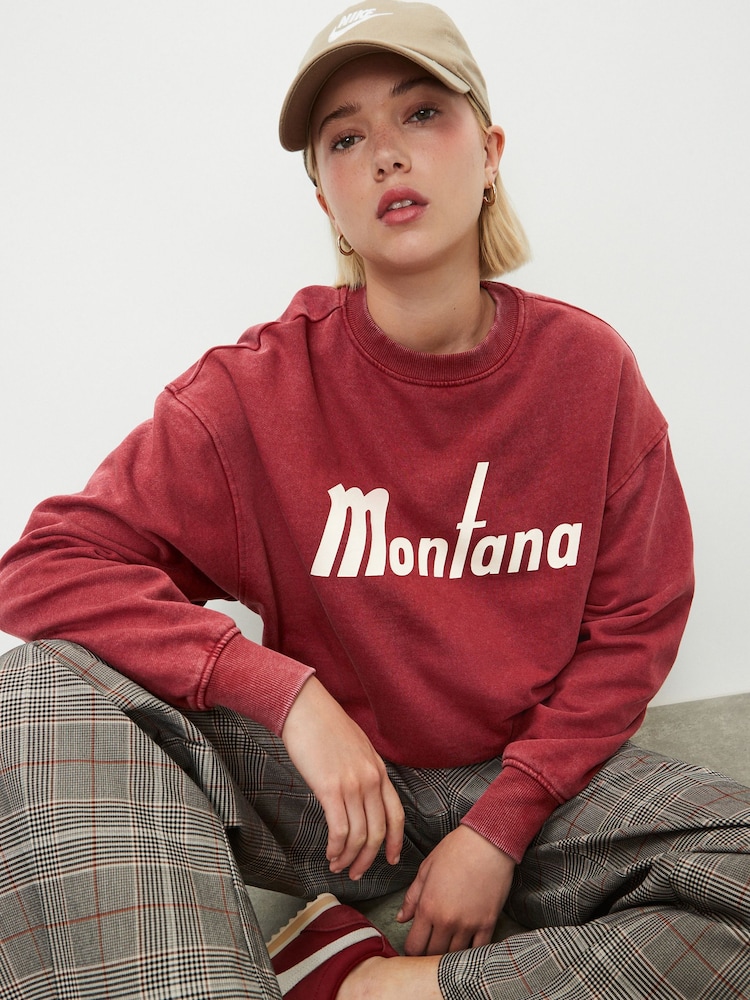 Burgandy Red Graphic City Sweatshirt Crewneck Longsleeve Sweatshirt - Image 1 of 8
