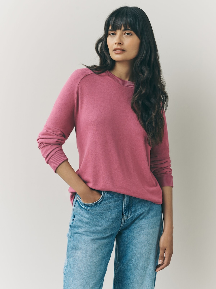 Rose Pink Cosy Soft Touch Long Sleeve Crewneck Jumper Top - Image 1 of 7 Rose Pink Cosy Soft Touch Long Sleeve Crewneck Jumper Top - Image 1 of 7