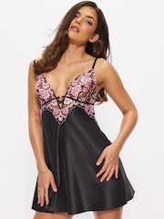 Ann Summers Black/Pink Endless Attraction Satin & Embroidered Mesh Chemise Nightie - Image 1 of 6