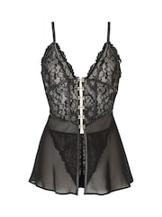 Ann Summers Black Alyssia PU Seamed Lace & Mesh Babydoll Set - Image 5 of 5