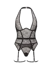 Ann Summers Black Addicted To You Cross Over Neck Crotchless Lace Cami Suspender - Image 5 of 5