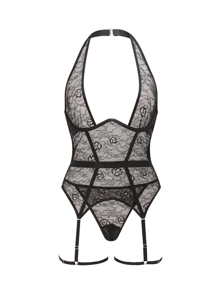 Ann Summers Black Addicted To You Cross Over Neck Crotchless Lace Cami Suspender - Image 5 of 5